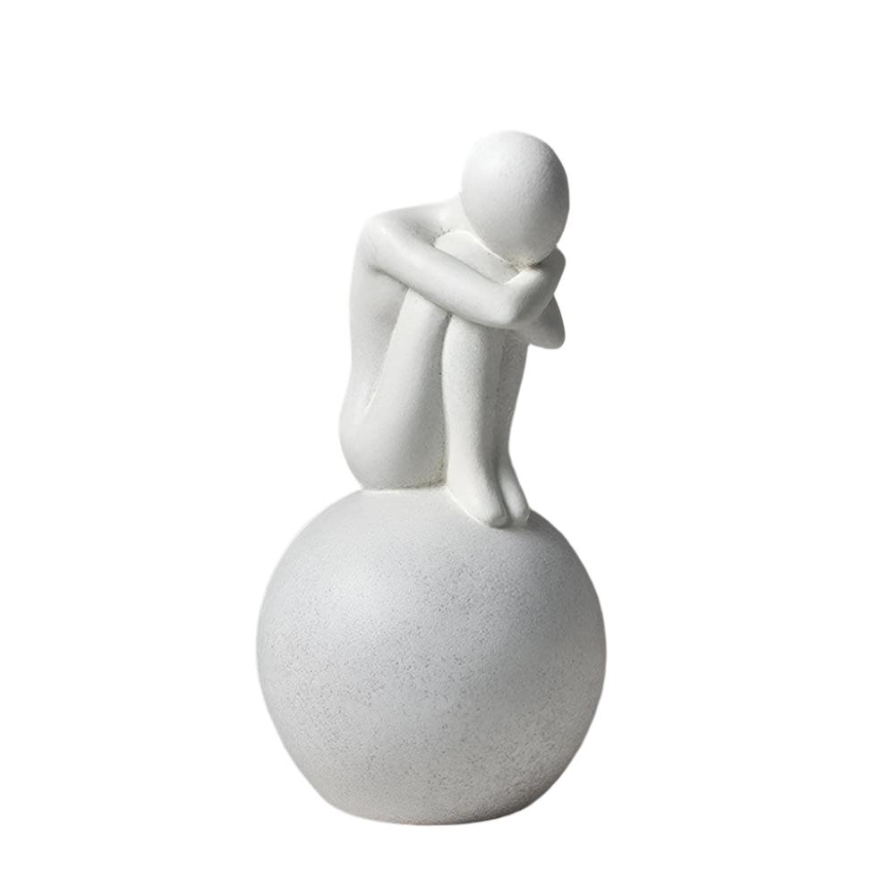 Ceramic Man on Sphere Sculpture - White - Goraya Nesting