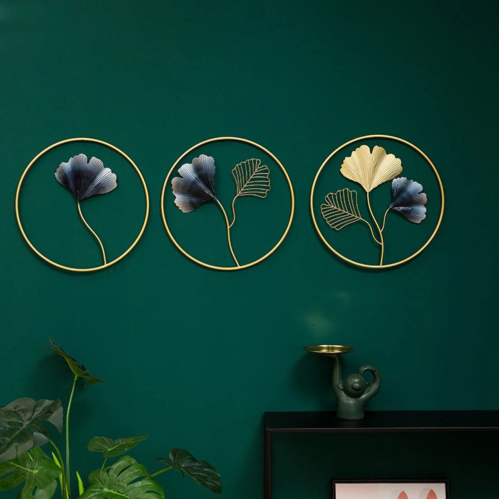 Coloured Metal Leaf Round Wall Mural - Goraya Nesting