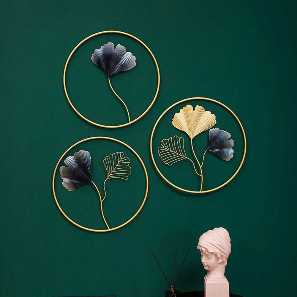 Coloured Metal Leaf Round Wall Mural - Goraya Nesting