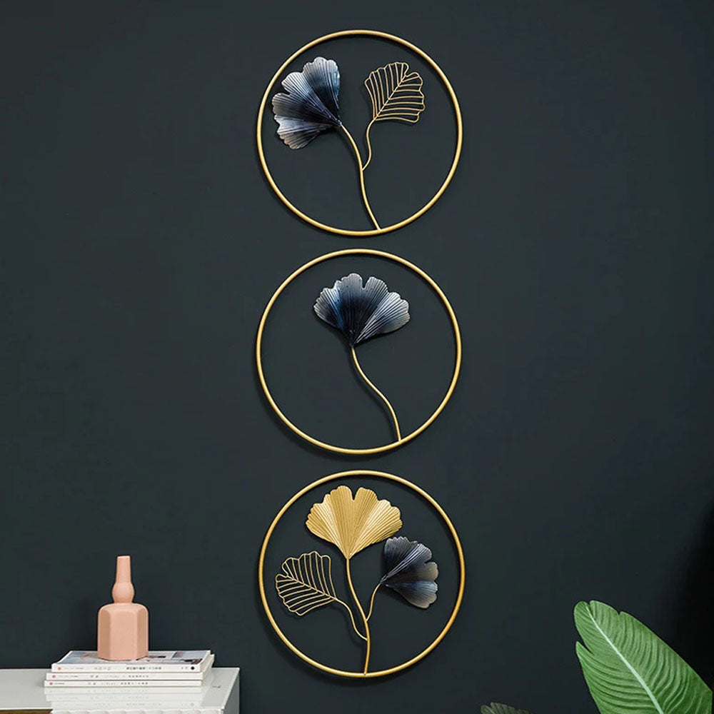 Coloured Metal Leaf Round Wall Mural - Goraya Nesting