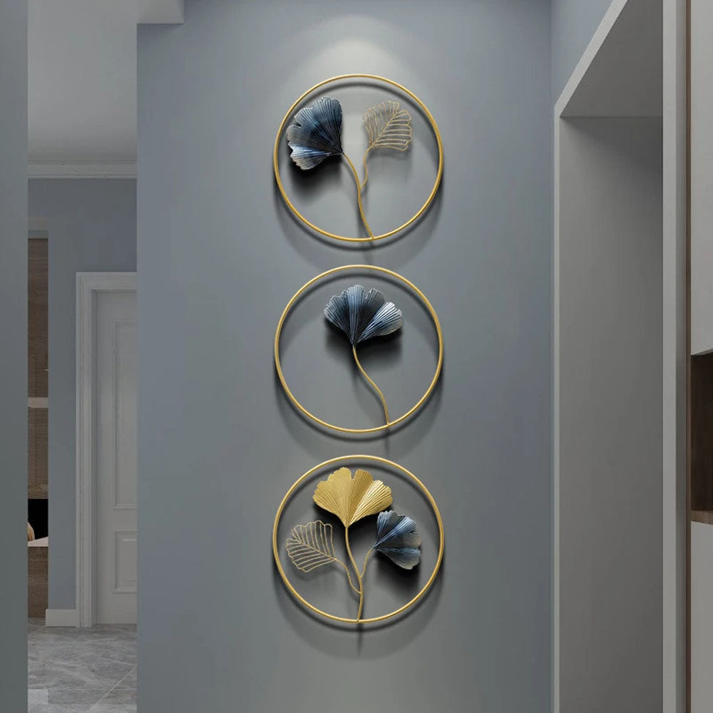 Coloured Metal Leaf Round Wall Mural - Goraya Nesting