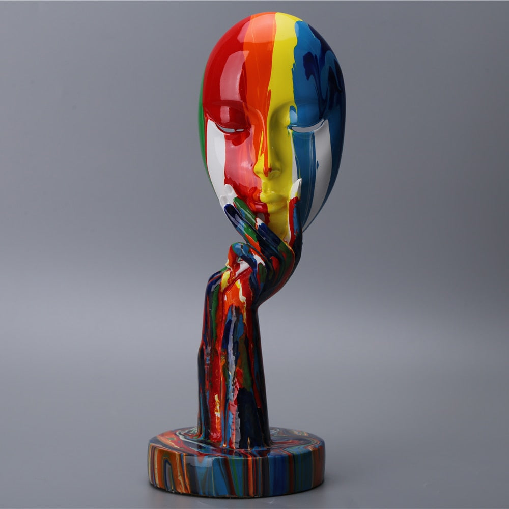 Abstract Painted Thinker Lady Sculpture - Goraya Nesting