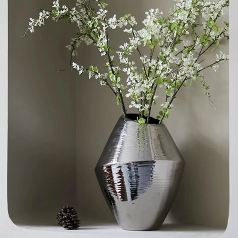 Silver Metal Plated Ceramic Vase - Goraya Nesting
