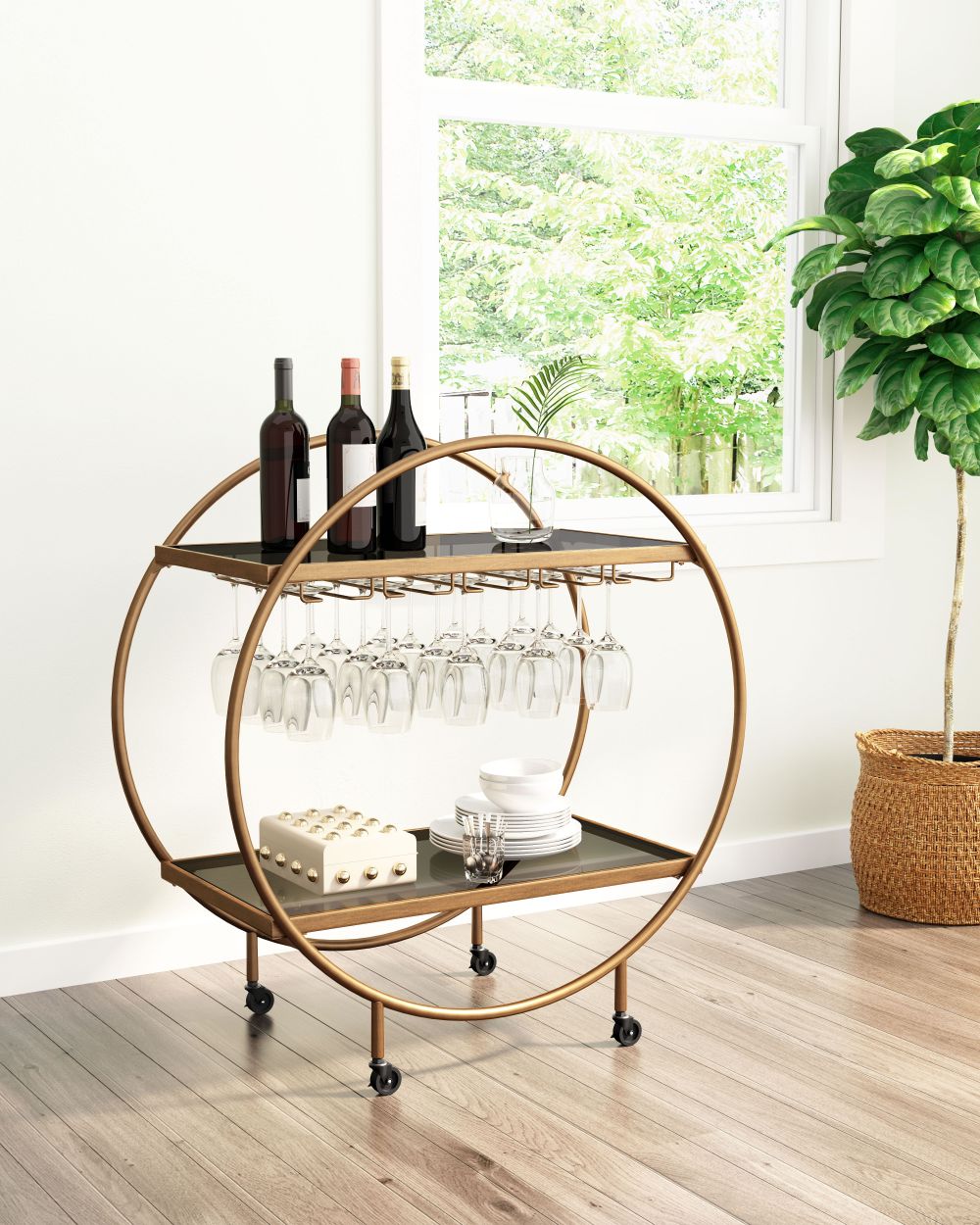 Bar Cart Brass & Black