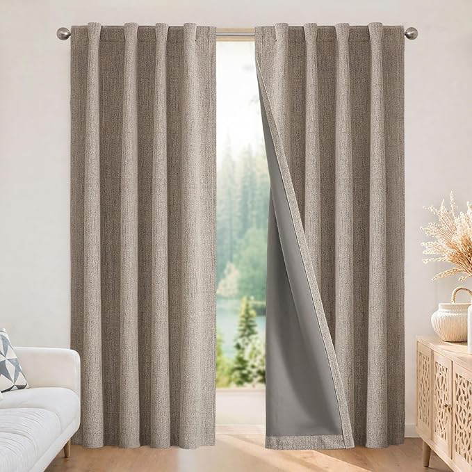 Joydeco Blackout Curtains – 84-Inch Linen Textured Thermal Insulated Panels