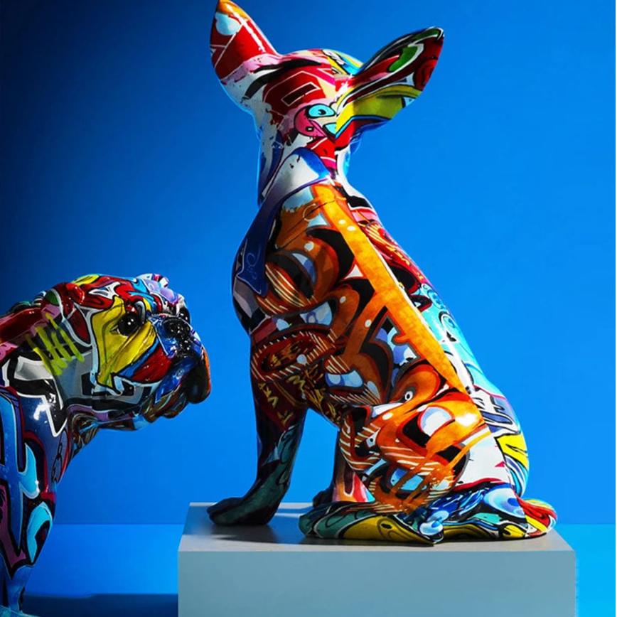 Absract Resin Graffiti Dog Sculpture - Goraya Nesting