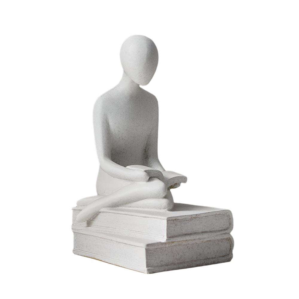 Ceramic Reading Man Sculpture - White - Goraya Nesting