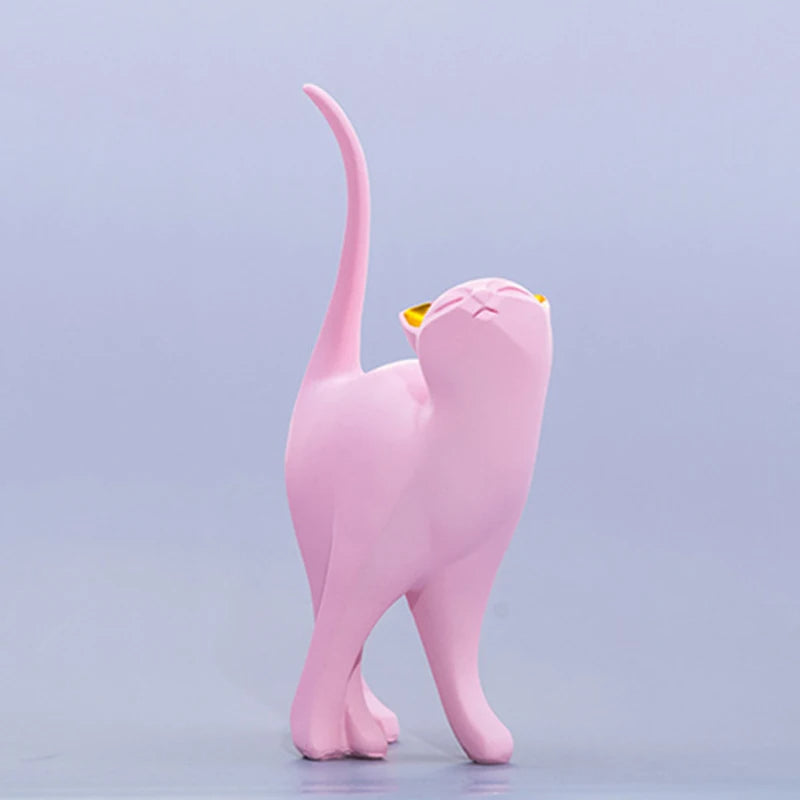 Charming Pink Resin Cat Sculpture - Goraya Nesting 