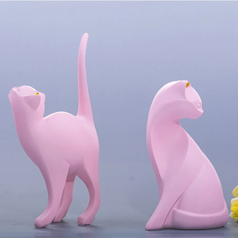 Charming Pink Resin Cat Sculpture - Goraya Nesting 