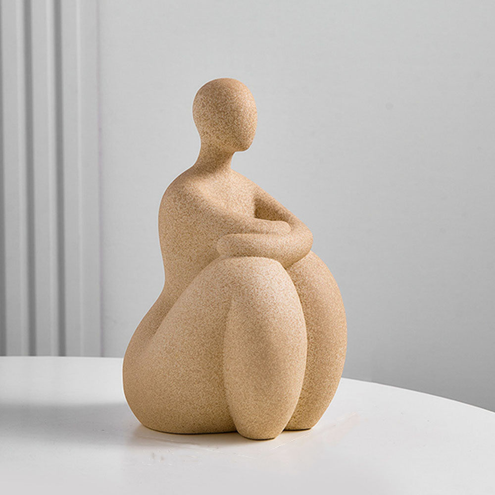 Cream Ceramic Thinker Figure Sculpture - Goraya Nesting