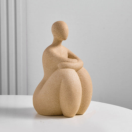 Cream Ceramic Thinker Figure Sculpture - Goraya Nesting