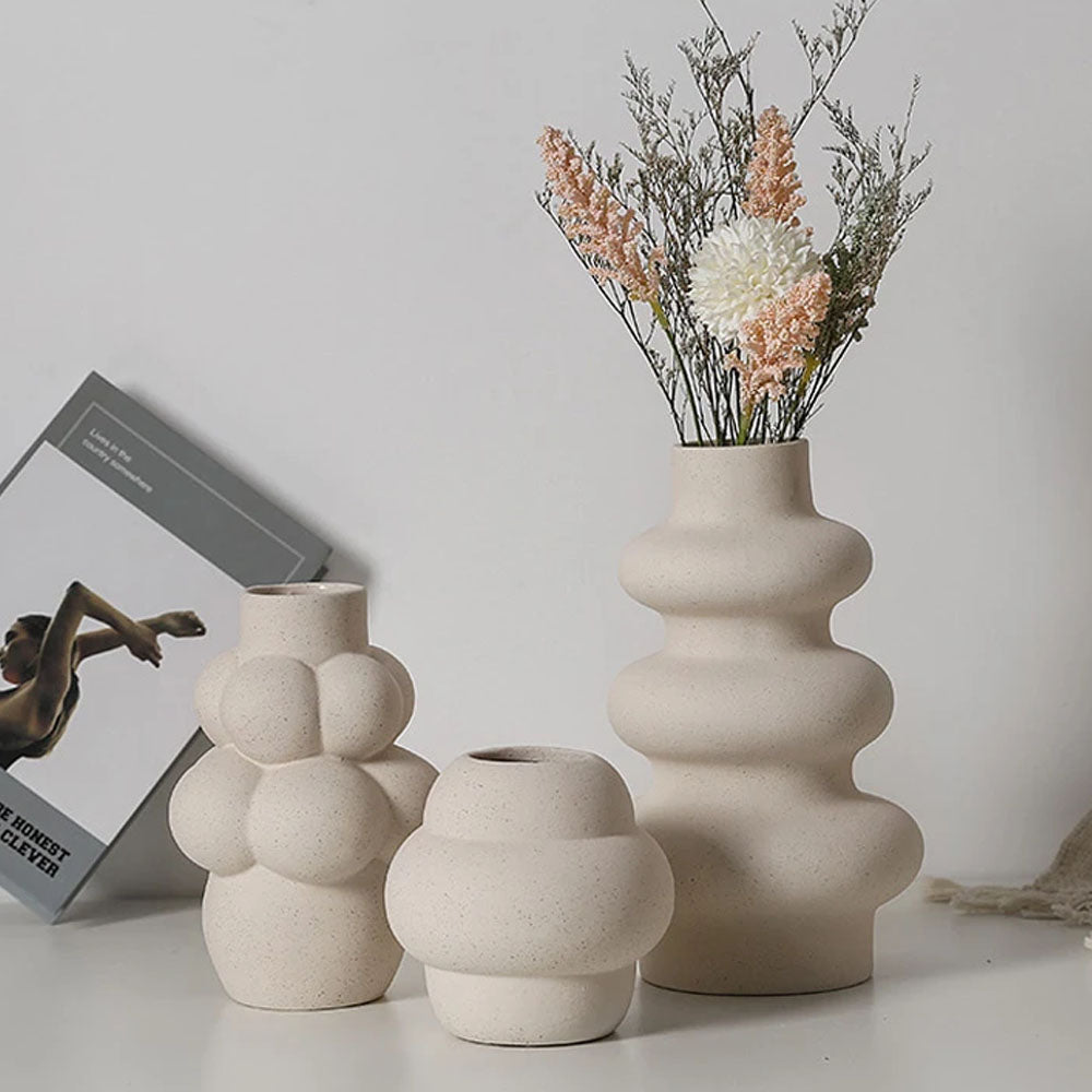 Cream Ceramic Threaded Flower Vase - Goraya Nesting