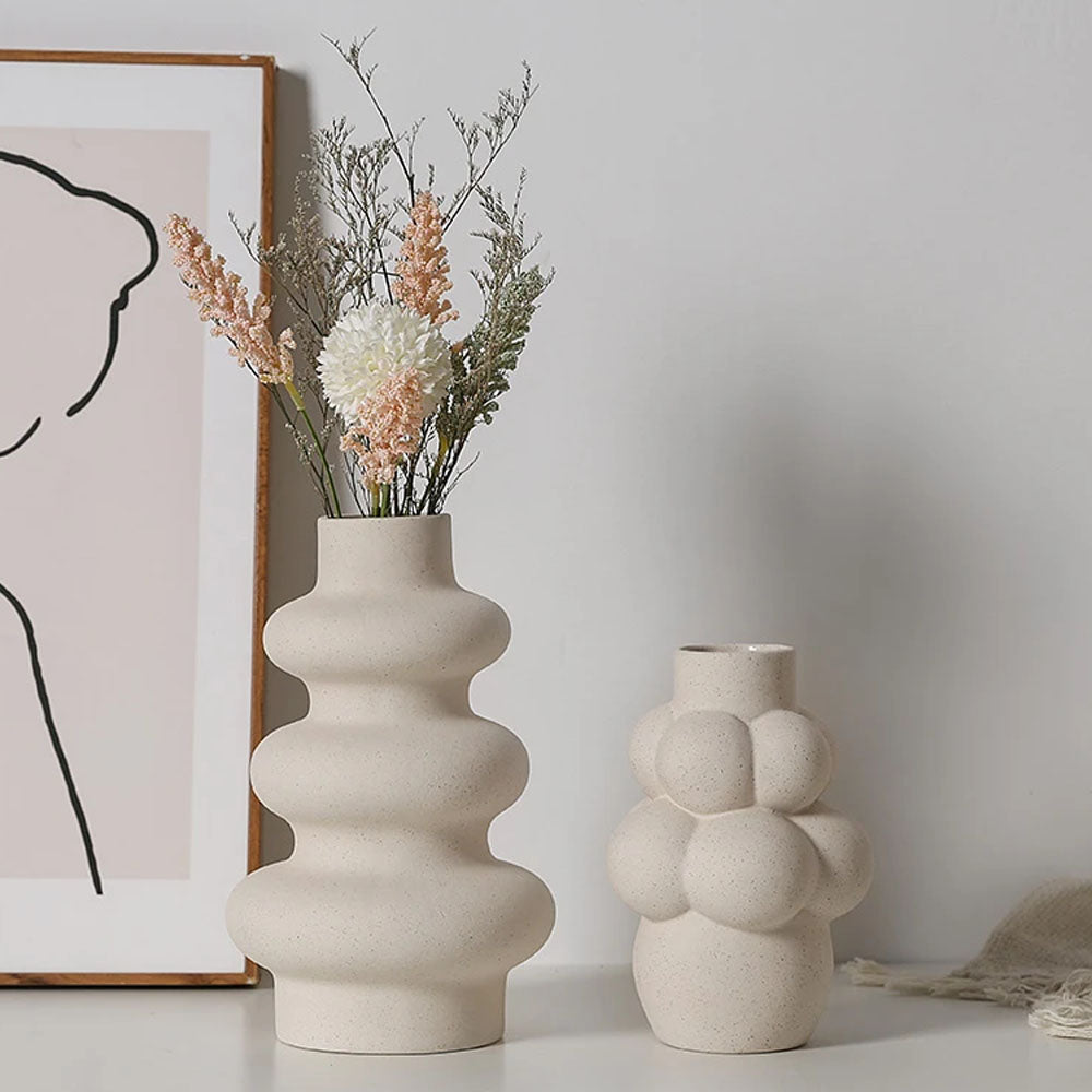 Cream Ceramic Threaded Flower Vase - Goraya Nesting