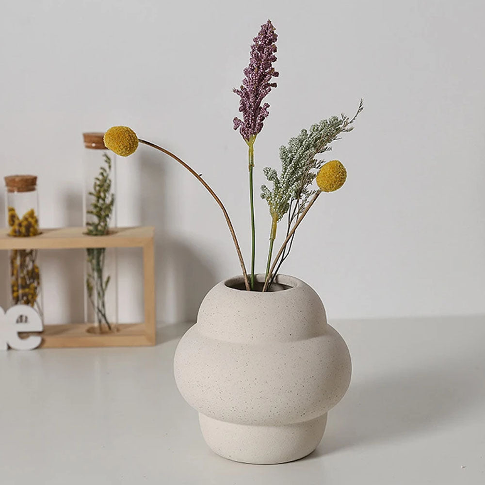 Cream Ceramic Threaded Flower Vase - Goraya Nesting