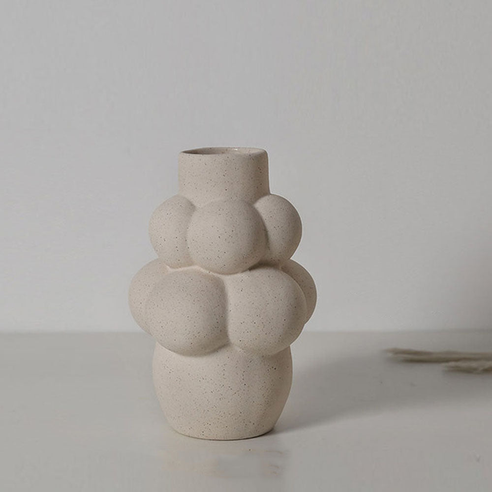 Cream Ceramic Threaded Flower Vase - Goraya Nesting