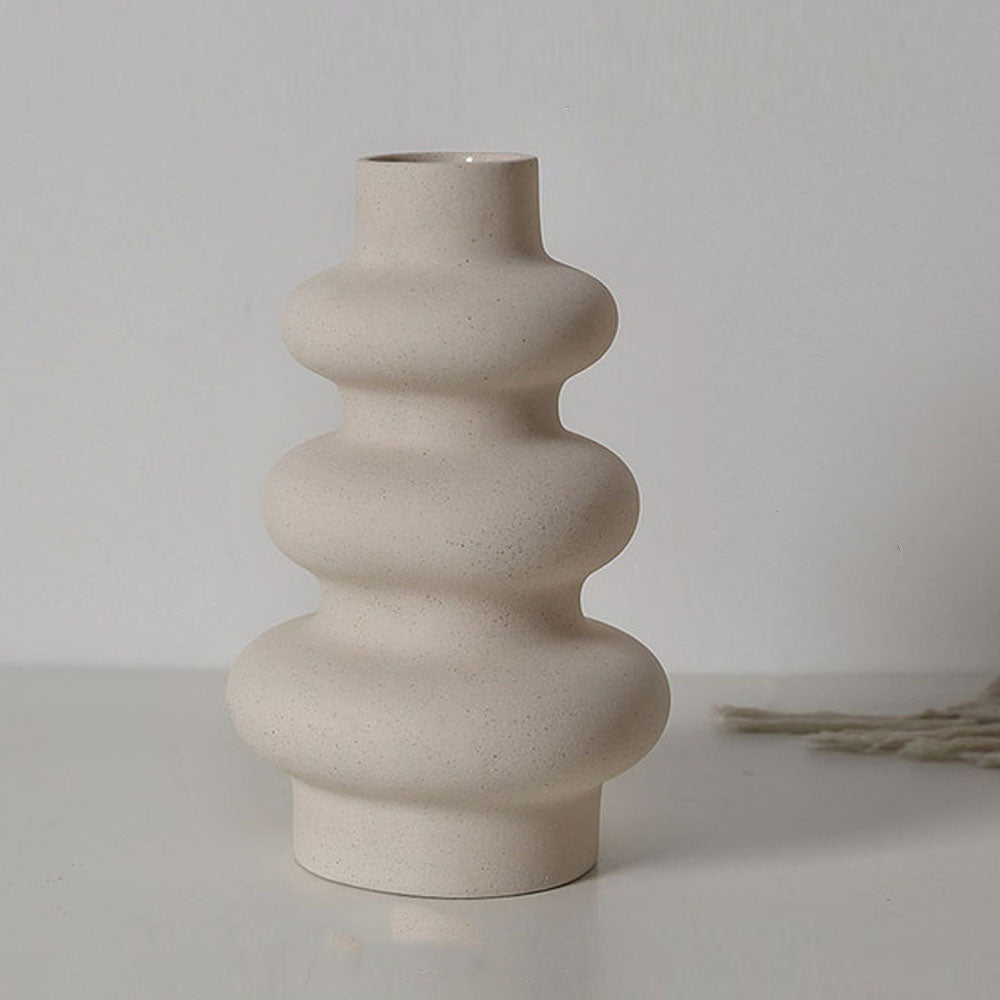 Cream Ceramic Threaded Flower Vase - Goraya Nesting 