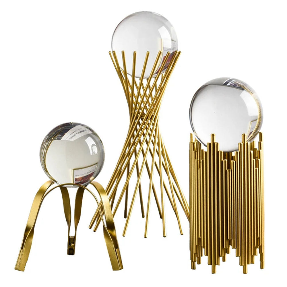 Gold Crystal Ball on Metal Stand - Goraya Nesting 