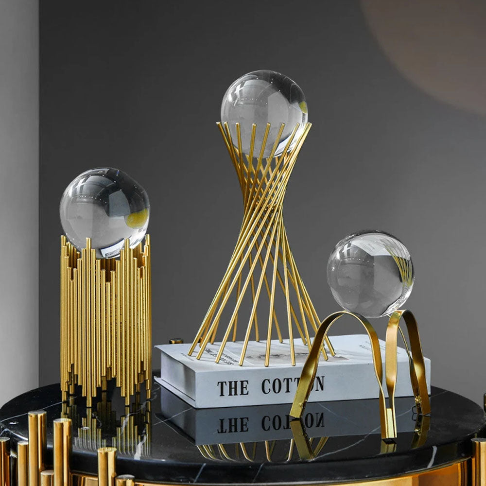 Gold Crystal Ball on Metal Stand - Goraya Nesting 