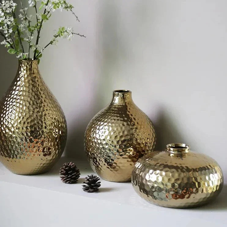 Radiant Elegance Metal Plated Ceramic Vase - Goraya Nesting 