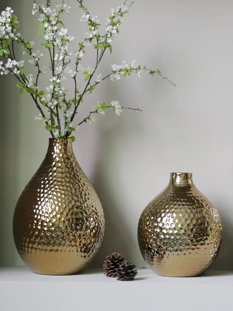 Radiant Elegance Metal Plated Ceramic Vase - Goraya Nesting 