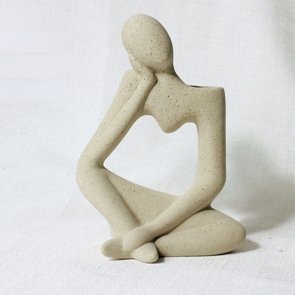 Right-Tilted Heart-Shaped Ceramic Thinker Statue Vase - Goraya Nesting 