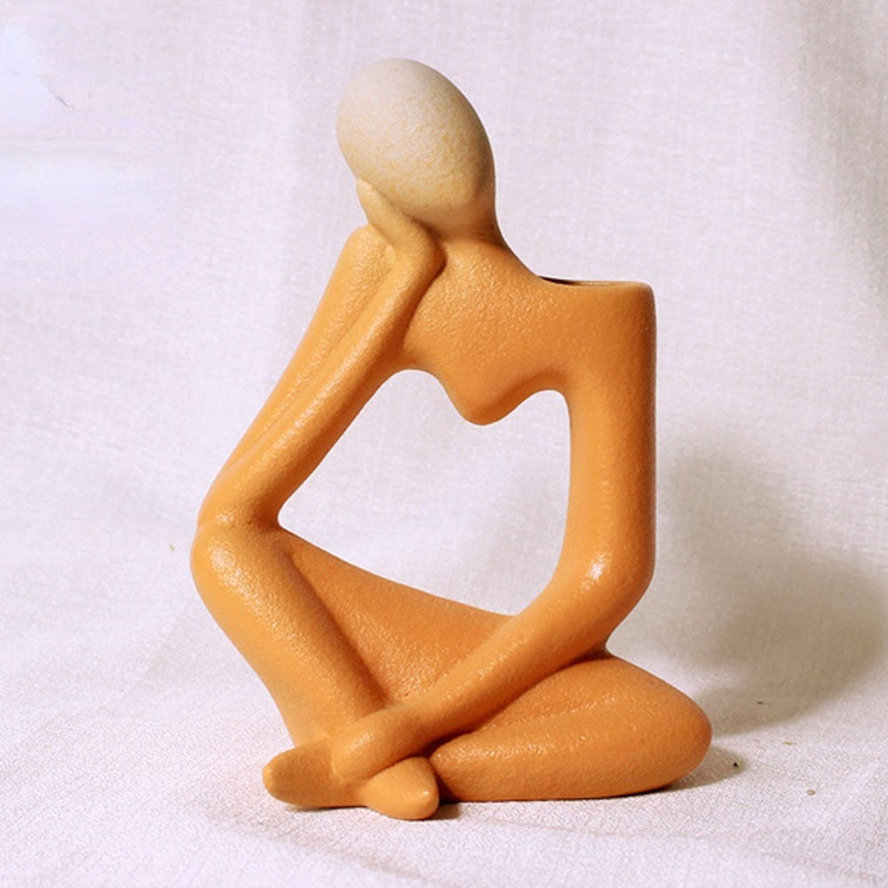 Right-Tilted Heart-Shaped Ceramic Thinker Statue Vase - Goraya Nesting 