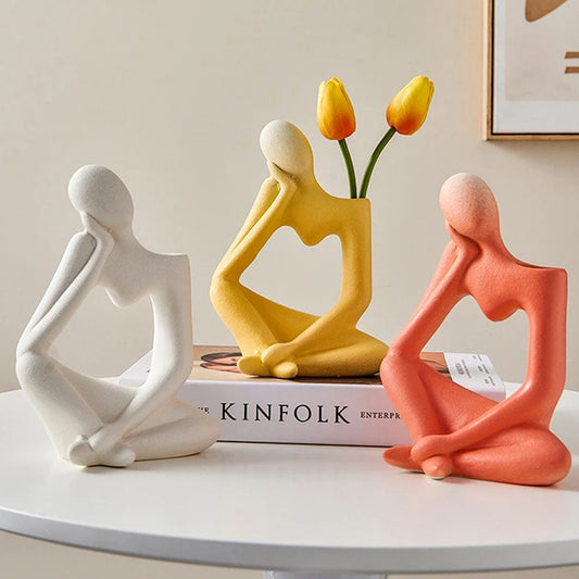 Right-Tilted Heart-Shaped Ceramic Thinker Statue Vase - Goraya Nesting 