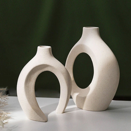 Set of 2 White Matte Ceramic Snuggle Flower Vase - Goraya Nesting 