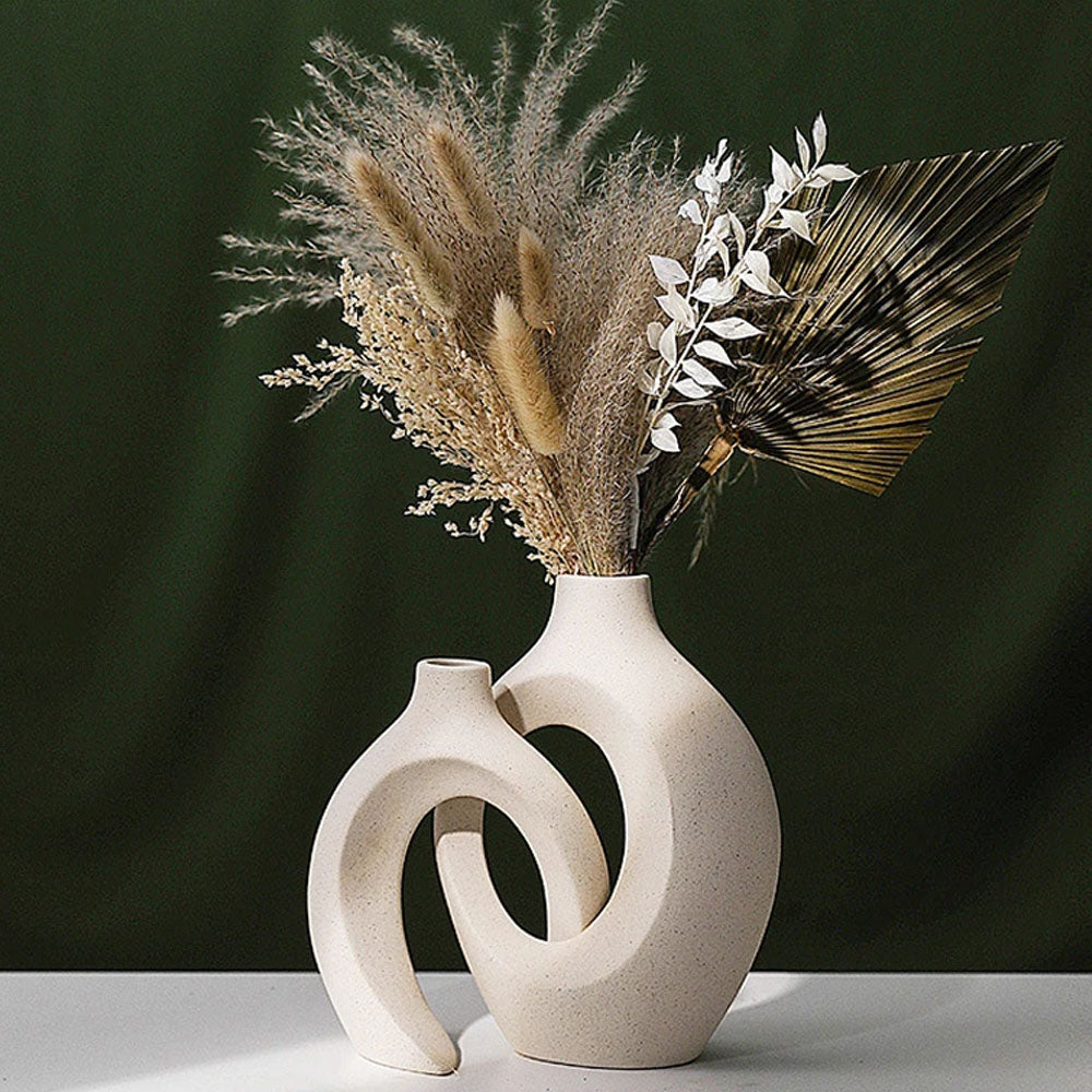 Set of 2 White Matte Ceramic Snuggle Flower Vase - Goraya Nesting 