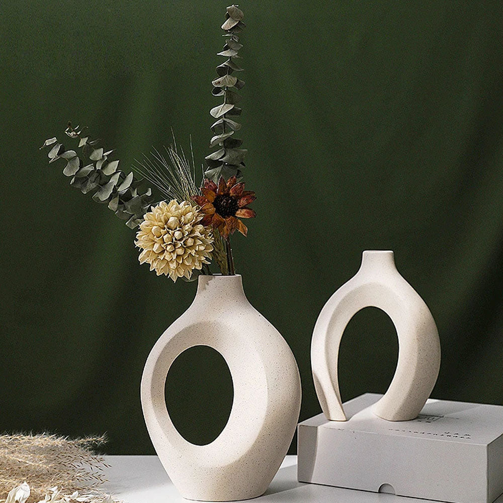 Set of 2 White Matte Ceramic Snuggle Flower Vase - Goraya Nesting 