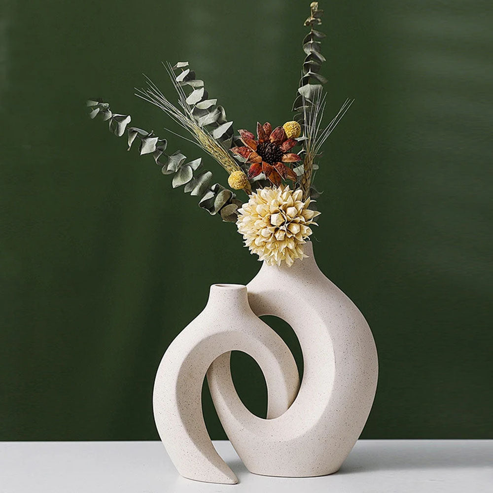 Set of 2 White Matte Ceramic Snuggle Flower Vase - Goraya Nesting 