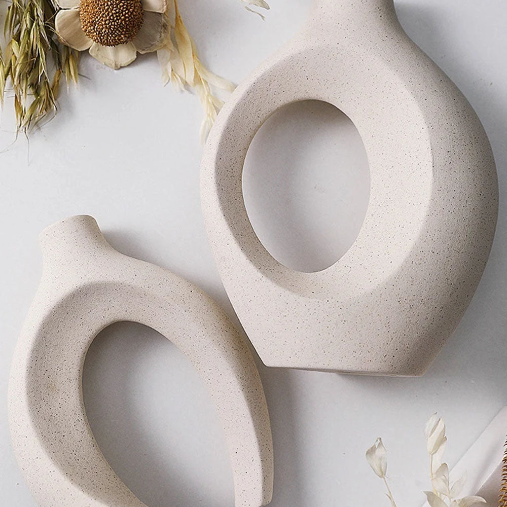 Set of 2 White Matte Ceramic Snuggle Flower Vase - Goraya Nesting 