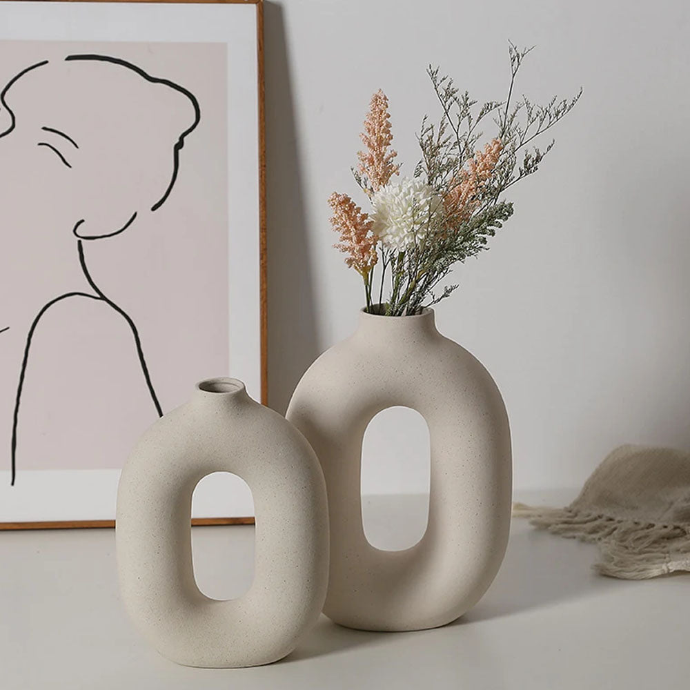 Set of 3 Ceramic Pampas Grass Flower Vase - Goraya Nesting 