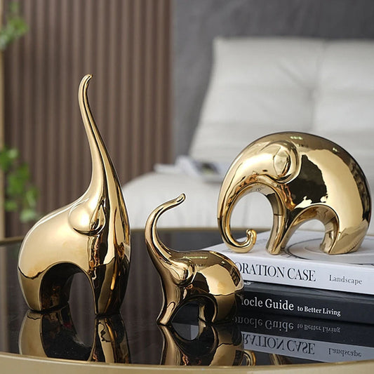 Set of 3 Gold Electroplated Ceramic Elephant Ornaments - Goraya Nesting