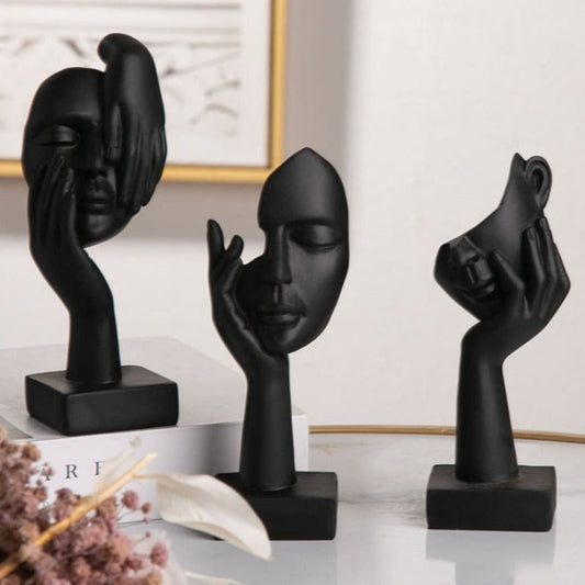 Set of 5 Black Resin Abstract Thinker Sculpture - Goraya Nesting 