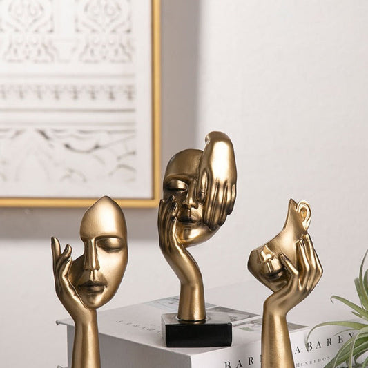 Set of 5 Gold Resin Abstract Thinker Sculpture - Goraya Nesting 