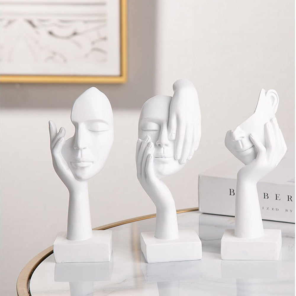 Set of 5 White Resin Abstract Thinker Sculpture - Goraya Nesting 