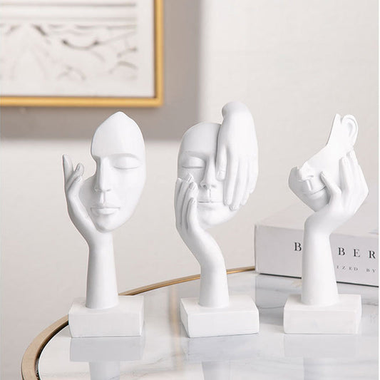 Set of 5 White Resin Abstract Thinker Sculpture - Goraya Nesting 