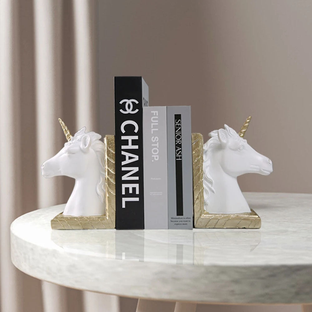 Set of 2 Resin Leaning Sculpture Bookends - Unicorn - Notbrand