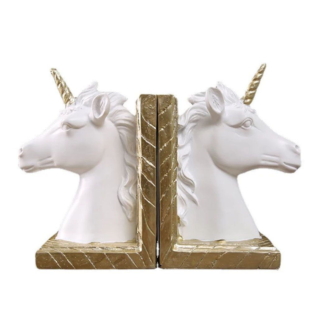 Set of 2 Resin Leaning Sculpture Bookends - Unicorn