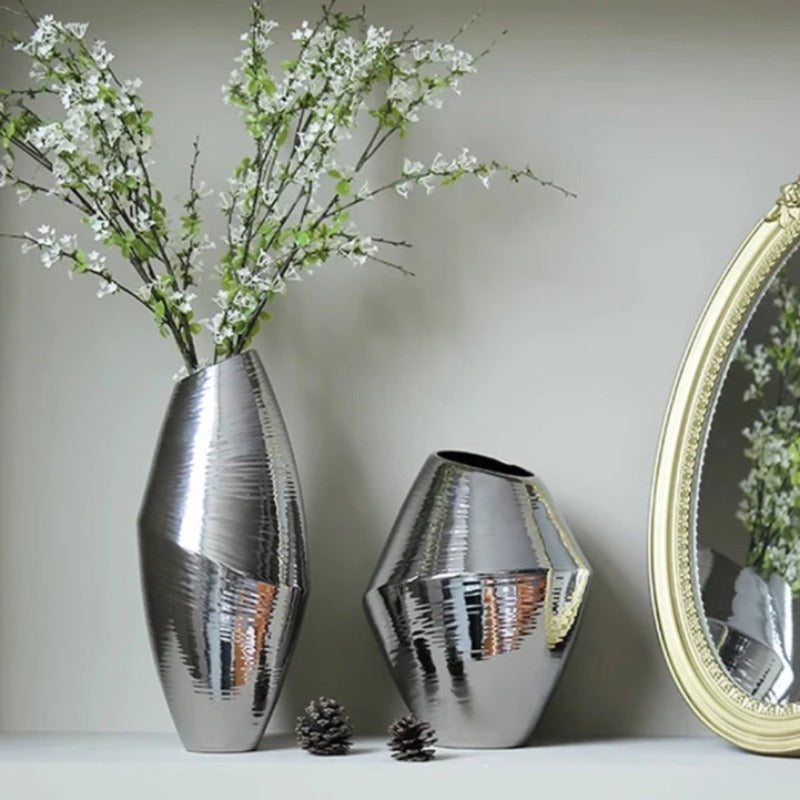 Silver Metal Plated Ceramic Vase - Goraya Nesting 