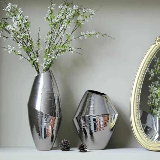 Silver Metal Plated Ceramic Vase - Goraya Nesting 