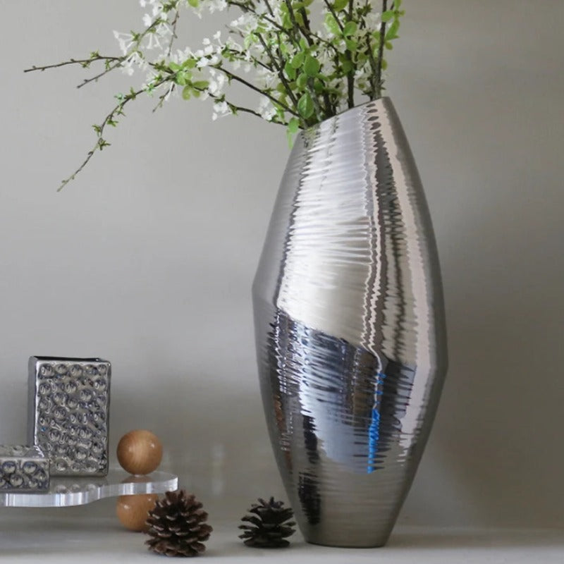 Silver Metal Plated Ceramic Vase - Goraya Nesting 