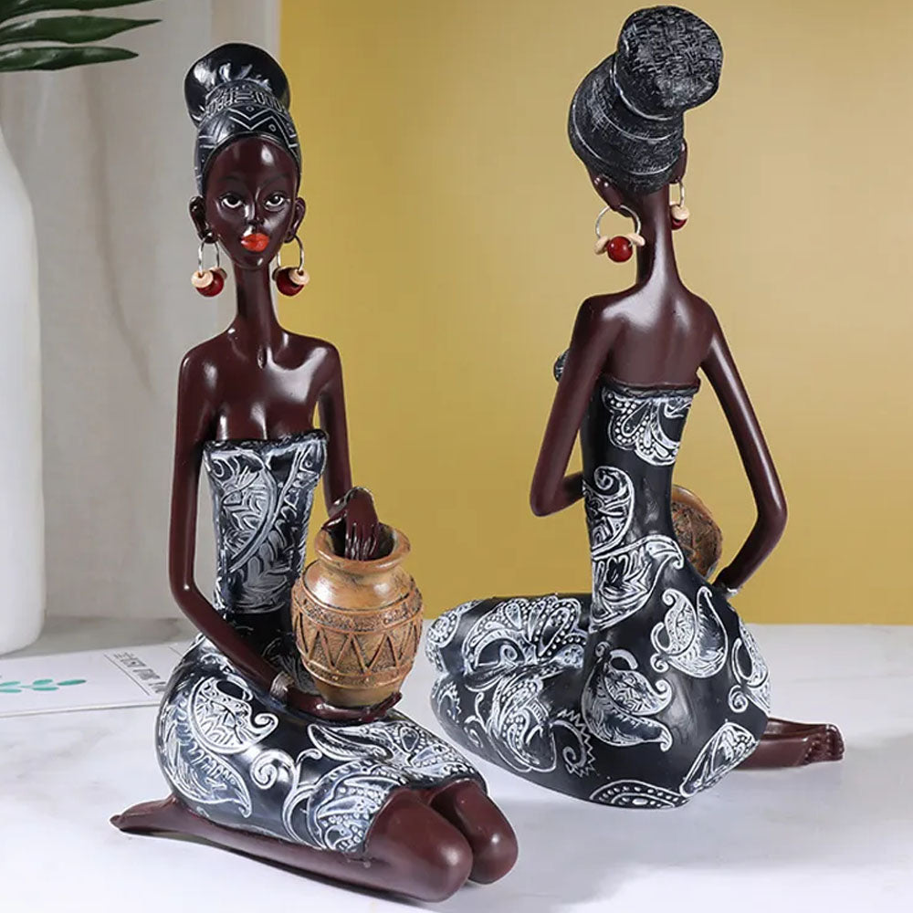 Vintage African Women Resin Sculpture Ornament - Goraya Nesting 