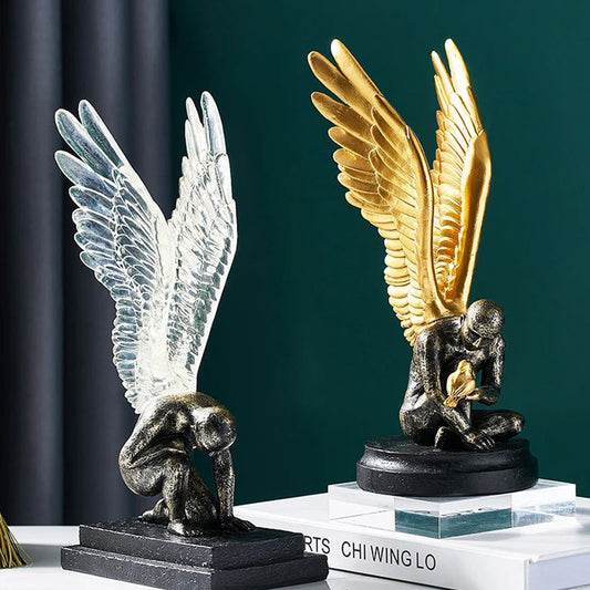 Winged Angel Sculpture Golden & Silver - Goraya Nesting 
