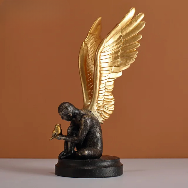 Winged Angel Sculpture Golden & Silver - Goraya Nesting 