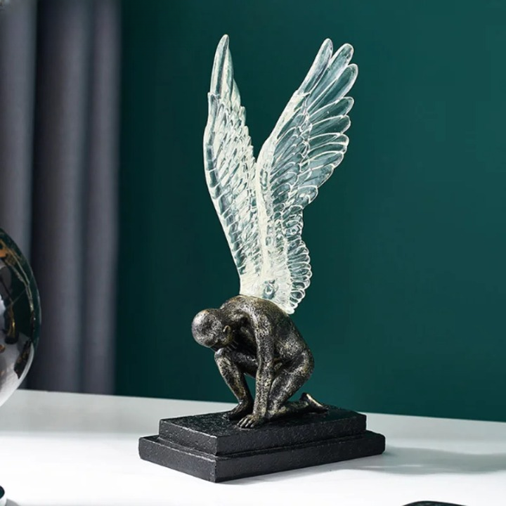 Winged Angel Sculpture Golden & Silver - Goraya Nesting 