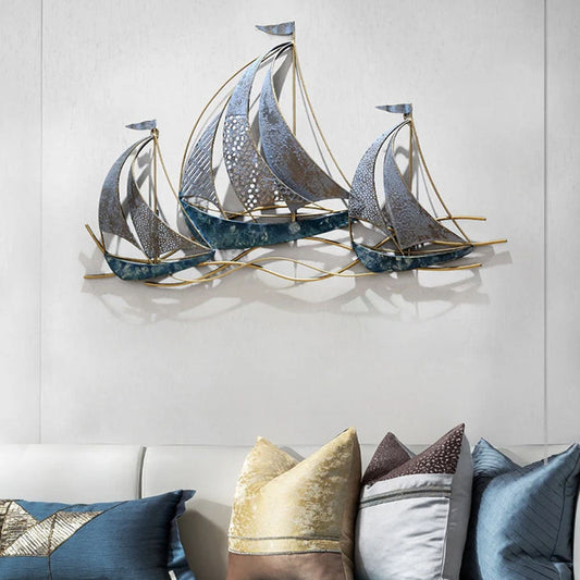 Wrought Iron 3D Hanging Sailboat Wall Mural - Goraya Nesting 