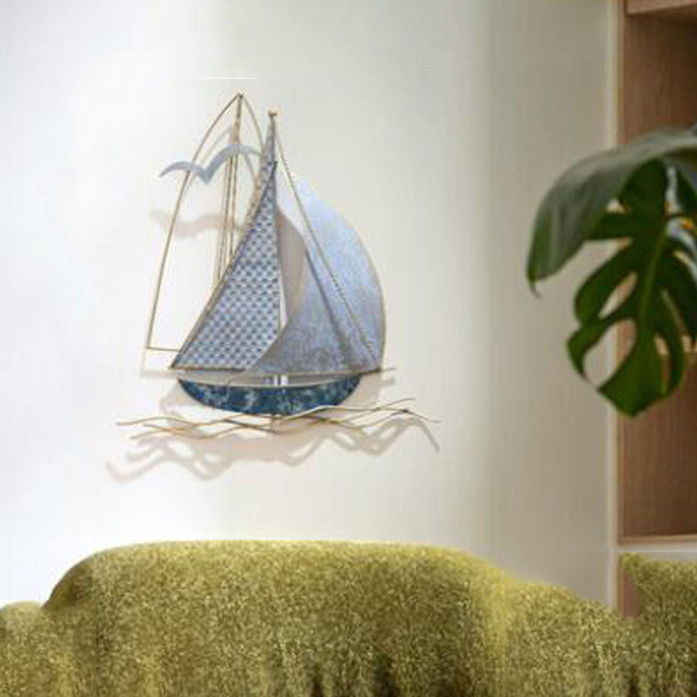 Wrought Iron 3D Hanging Sailboat Wall Mural - Goraya Nesting 