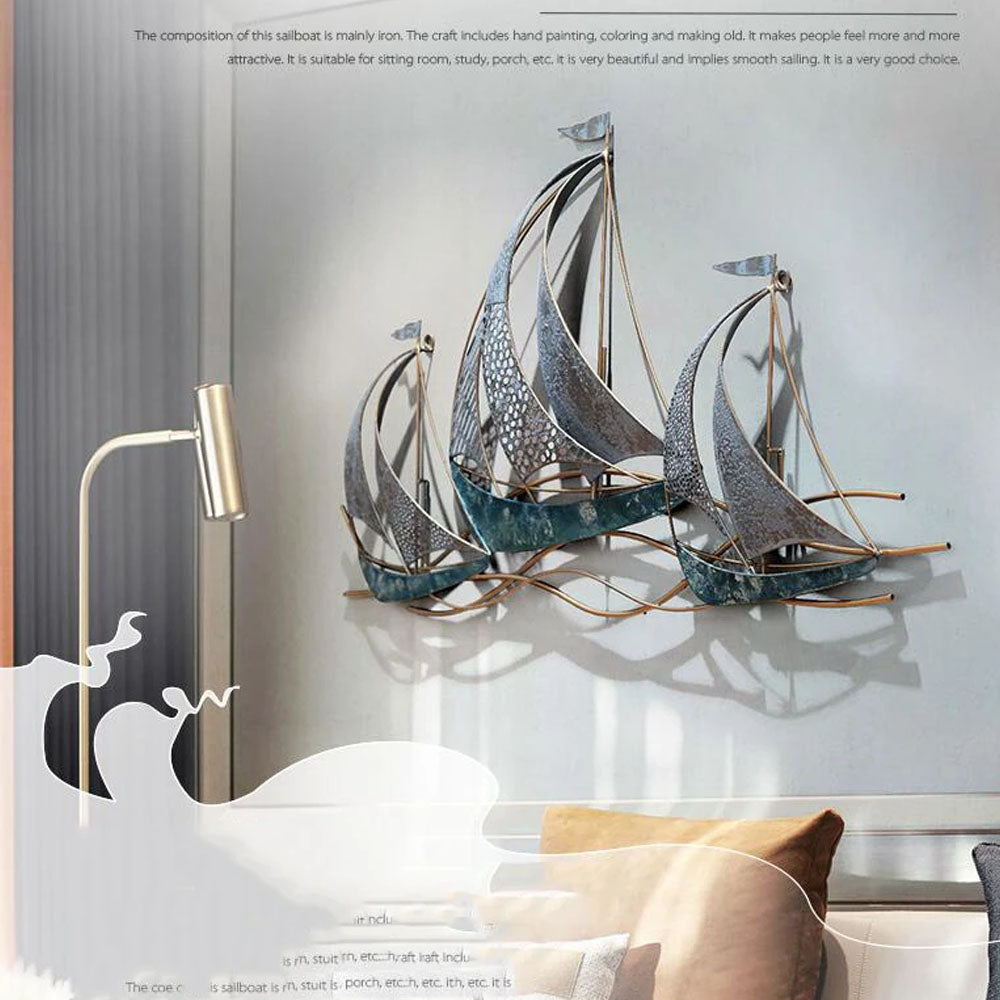 Wrought Iron 3D Hanging Sailboat Wall Mural - Goraya Nesting 